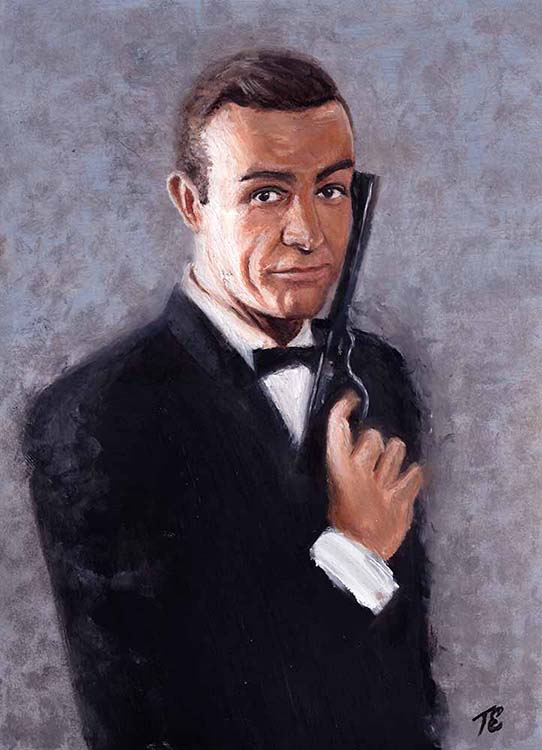 Shaken not Stirred - cinematic portrait oil on paper by Ted Elston